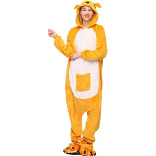 Kangaroo Onesie Flannel Pajamas Wonmen Homewear Animal Kigurumi Suit Winter Warm Funny Outfit