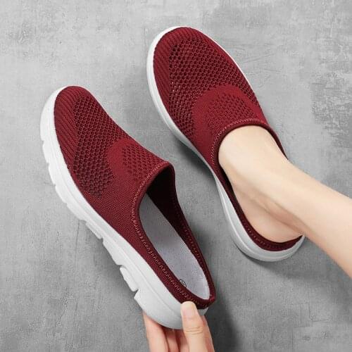 2021 summer Half Slippers Womens Breathable Mesh Shoes 2020 New Casual Half Step Slip-on Lofter Hollow Walking Pumps 35-42