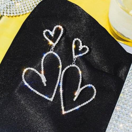 Top Design New Heart Drop Earrings For Women 2020 New Big Shinning Rhinestone Earrings Party Jewelry