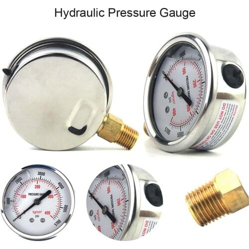 1/4 NPT Male Automotive Oil Pressure Gauge Instrument US Standard Thread Hydraulic Mater Tool 0-5000 PSI Liquid Filled Tools
