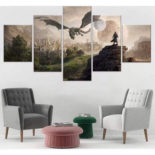 Home Decor Modular Canvas Picture 5 Piece Elder Scrolls 4 Skyrim Game Poster Wall For Home Canvas Interior Hanging Painting