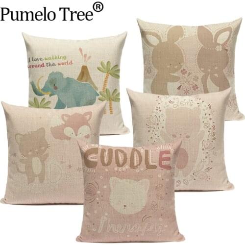 Multi-pink Cartoon Pillowcase Rabbit Elephant Decoration Room Sofa Cushion Cover Cute Dog Car Square Decorative Pillows Covers