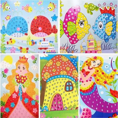 2pcs/set Art crafts diy toys Cartoon Diamond Sticker kids handicraft DIY Puzzle Education Toy for children girls boys award gift