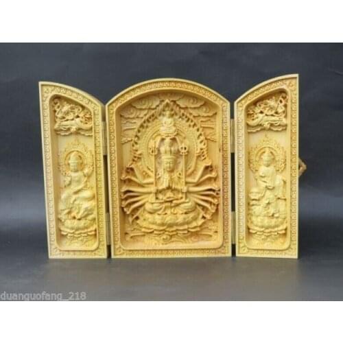 Caja de amuleto Kwan-yin de miles de manos tallado a mano