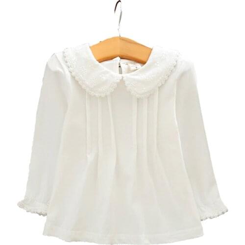 Top Quality Autumn Girls Blouse Cotton Long Sleeve White Shirts Fashion Baby Girls Princess Shirts Toddler Tops DQ954