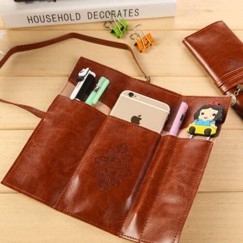 Retro Pencil Bag Brown Pen Pencil Case Bag Storage Pouch for Pens Eraser Stationery School Student E6304