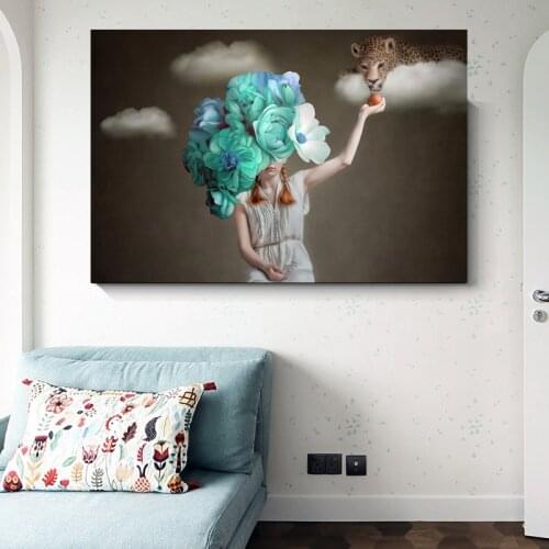 WANGART Nordic Poster Sea Wave Flower Girl Canvas Art Animal Oil Painting Wall Pictures For Living Room Home Decorative Picture