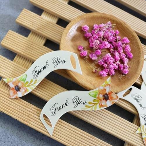 100pcs Flower Gift Paper Tags Beige Thank You Candy Baking Cookie Wavy Tag Gift Box Wedding Paper Tags Label Party Decoration