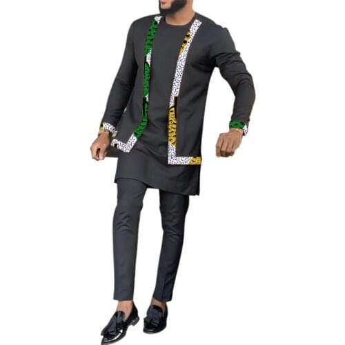 Fake two pieces design African shirt and black trousers tailor made Dashiki mens sets Senator style suits male Ankara outfits