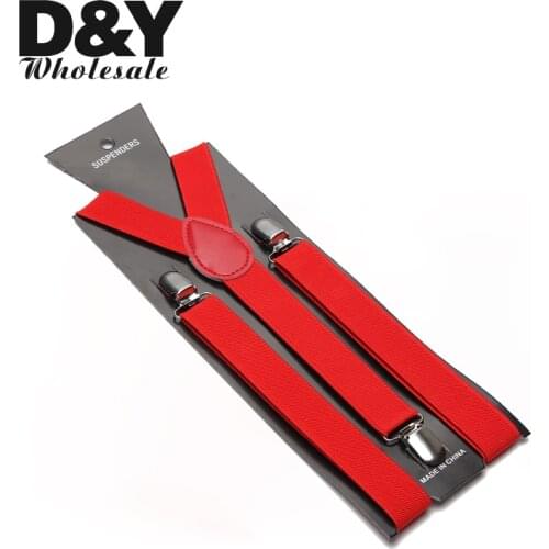 Women Men Unisex Clip-on Braces 2.5 cm Wide "Red"Elastic Slim Suspender Braces Y- back Suspenders Wholesale & Retail