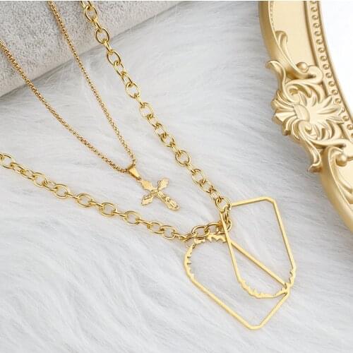 Cross Necklace Christian Jesus Necklace Geometry Layered Necklace Stainless Steel New Products Men Women Jewelry Worship Gifts