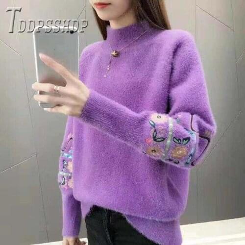 2019 Imitation Otter Fur Women Sweater Loose Pullover Thick Warm Lazy Style Winter Knitting Bottoming Female Sweaters