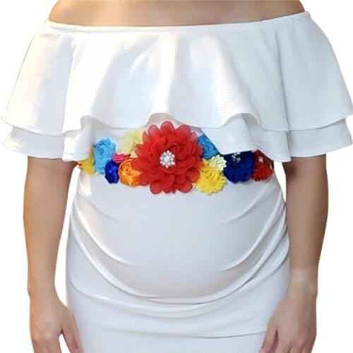 Maternity Photography Props Pregnant Women Dresses Accessories Chiffon Floral Maternity Belt Flowers Waistband Party Decoration