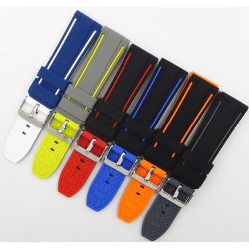 20mm 22mm 24mm 26mm Soft Rubber Sport Watchbands Diver Waterproof Silicone Watch Band Strap Double Colors Black Blue Red Orange