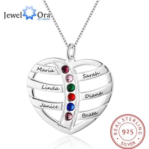 Family Jewelry Name Necklace Personalized Birthstone Engrave Name 925 Sterling Silver Necklaces & Pendants (JewelOra NE102361)