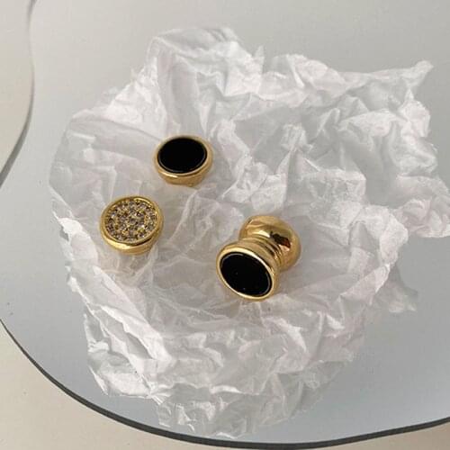 Chic Gold Double Parts Magnetic Earcuff Crystal Ear Cuff Geometric Round Magnet Clip on Earrings for Women Fake Piercing Jewelry