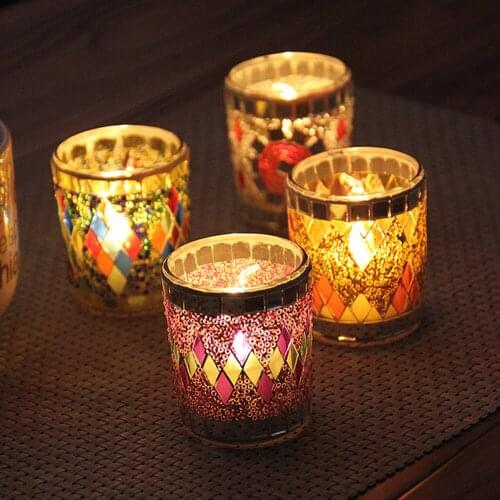 Nordic Glass Candle Holder Wedding Centerpieces Home Decor Table Decorative Romantic Dinner Candlestick Mosaic Candle Stand Gift