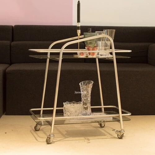 Customized Trolley for Kitchen Household Silver Stainless Steel Mobile Cart Creative Coffee Table Glass Cart Dining Cart Trolley