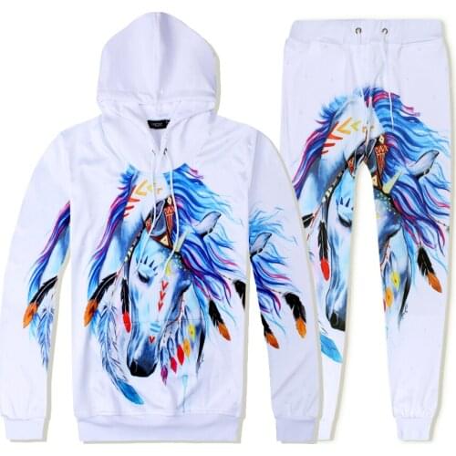 SzBlaZe Unisex Splash Ink Print Horse Pattern Hoodies Sweatshirt With Cap Cool Casual Pants Autumn Pullovers Fashion Clothing