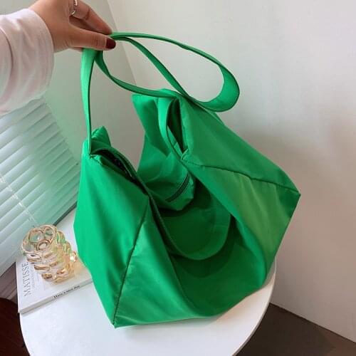 Large Capacity Nylon Big Shoulder Bag for Women 2021 Fashion Summer Travel Trends Handbags Green Good Quality