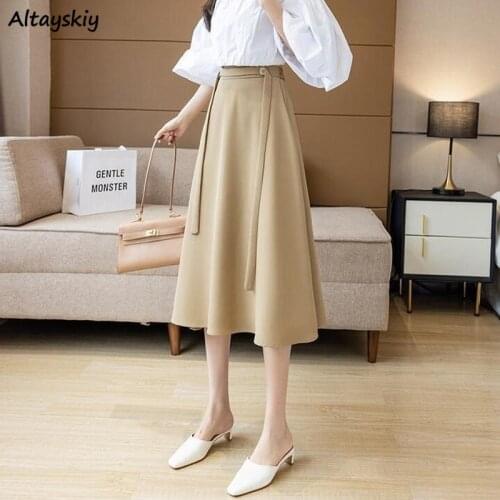 Skirts Womens Summer Elegant Simple Solid New Leisure Daily Fashion Vintage Office Lady All-match Ulzzang A-Line Chic Fit Empire
