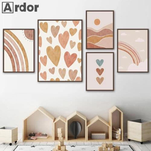 Sun Rainbow Heart Alphabet Lighthouse Posters And Prints Boho Nursery Abstract Wall Art Canvas Painting Pictures Baby Kids Room