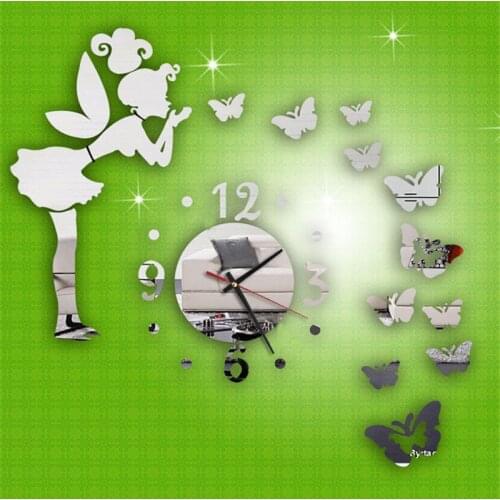 Butterfly Wall Clock Little Girl Diy Mirror Modern Style Wall Sticker Home Decor For Living Room Home Decoration Accessories