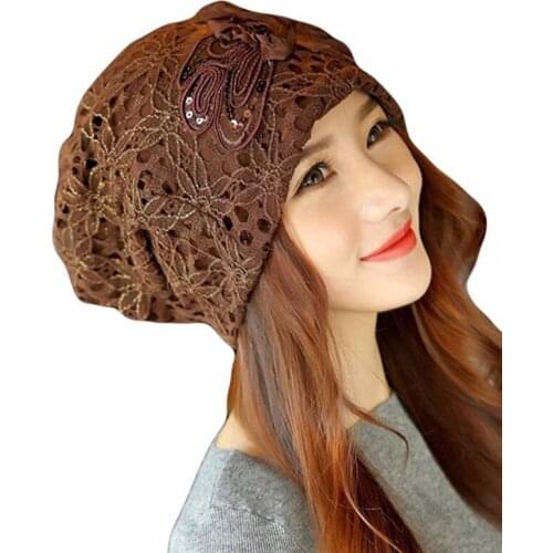 TEQING Womens Lace Flower Beanie Hat Floral Casual Mesh Slouchy Baggy Spring Autumn Winter Hat Adult Unisex Cotton Cap H-63