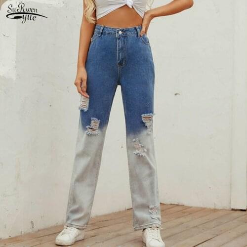 Pantalon Vintage Holes High Waist Straight Jeans Pant for Women Streetwear Loose Female Denim Jeans Zipper Ladies Jeans 10521