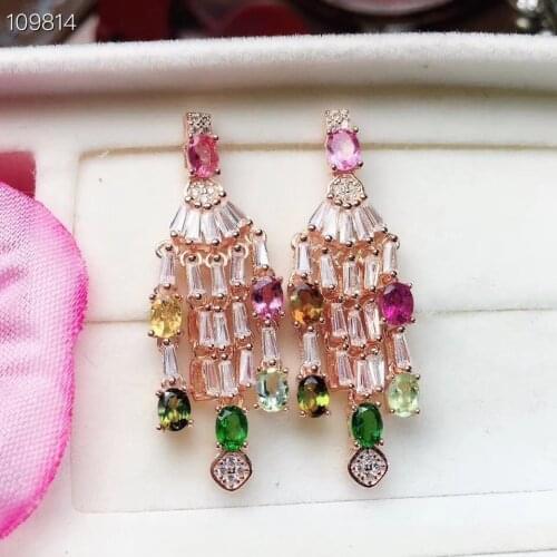 KJJEAXCMY fine jewelry 925 Silver-inlaid Natural Tourmaline Woman Earrings Suit Support Detection