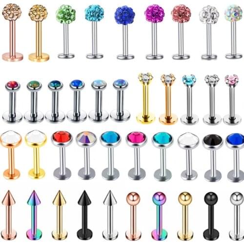 1PC Stainless Steel Crystal Labret Lip Piercing Jewelry 16G Opal Tragus Piercing Earring Cartilage Labret Stud Piercing Helix