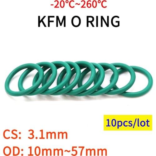 10pcs CS3.1mm OD 10~57mm Green FKM Fluorine Rubber O Ring Sealing Gasket Insulation Oil High Temperature Resistance Green
