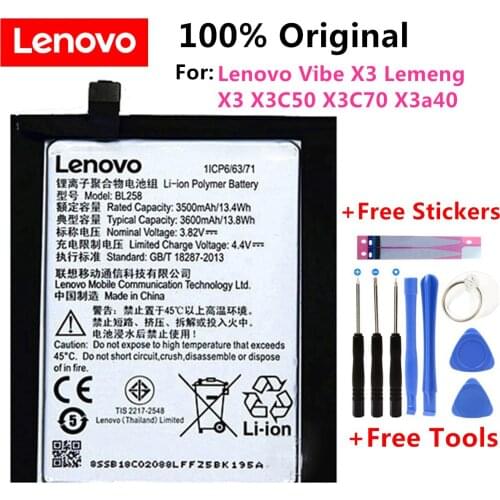 100% New Original High Quality BL258 Battery For Lenovo Vibe X3 Lemeng X3 X3C50 X3C70 X3a40 3600mAh +Tools Kits