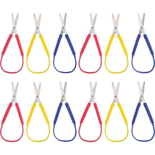 12 Pack 8 Inch Colorful Loop Scissors, Easy-Open Squeeze Handles Right and Lefty Support Grip Scissors for Kids, Adults