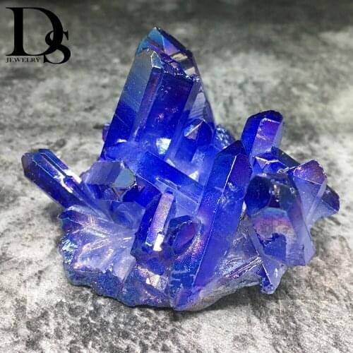 120-130g Pretty Navy Blue Angel Aura Quartz Crystal Cluster Titanium Crystal Cluster Reiki Healing Lemurian Seed Prism Charms