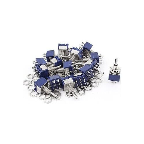 20Pcs AC 125V 6A 6Pin ON-OFF-ON 6mm Thread DPDT Locking Mini Toggle Switch Blue MTS-203