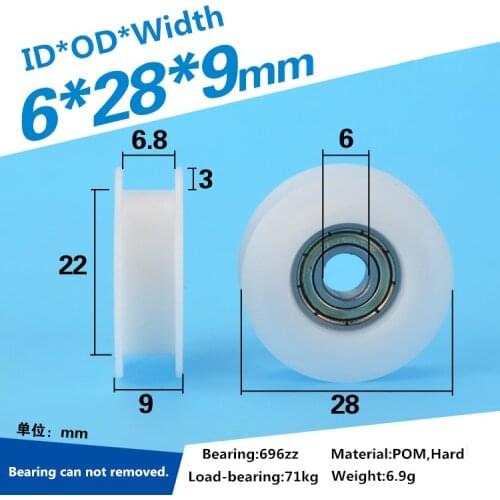 5pcs 6x28x9mm delrin Plastic H type shaped belt groove roller guide wheel POM delrin 625ZZ bearing pulley