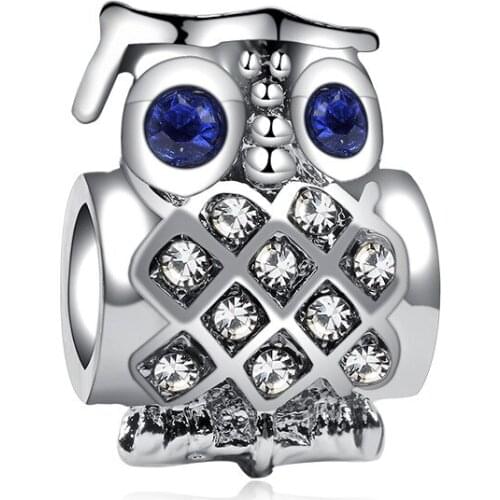 5PCS Bijoux Jewelry Accessories Blue Eyel Owl Charm Crystal Animal Loose Big Hole Bead For Jewelry Making DIY Women Man Bracelet