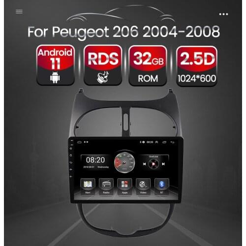 Android 11 Car GPS Auto Radio Multimedia Audio Player BT For Peugeot 206 2004 - 2008 Navigation 2.5D HD Screen Video RDS FM/AM