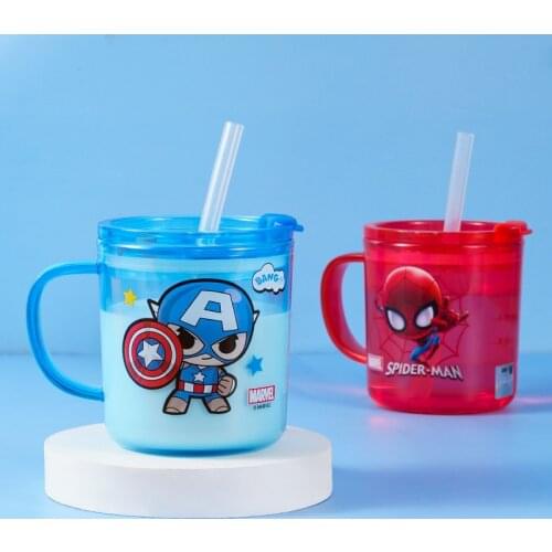 Disney Princess girls Minnie Mermaid Cartoon cups With straw boys Mickey Mouse Spiderman Milk cup Sophia Juice cup