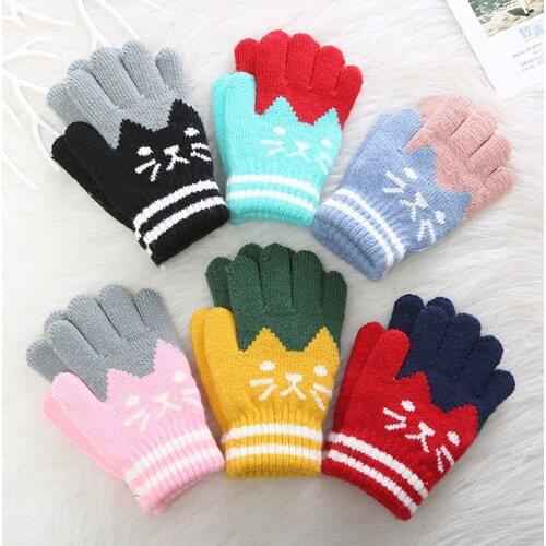 3-8 Years Children Winter Gloves Baby Girls Boys Cartoon Knitted Thick Warm Mittens Kids Gloves