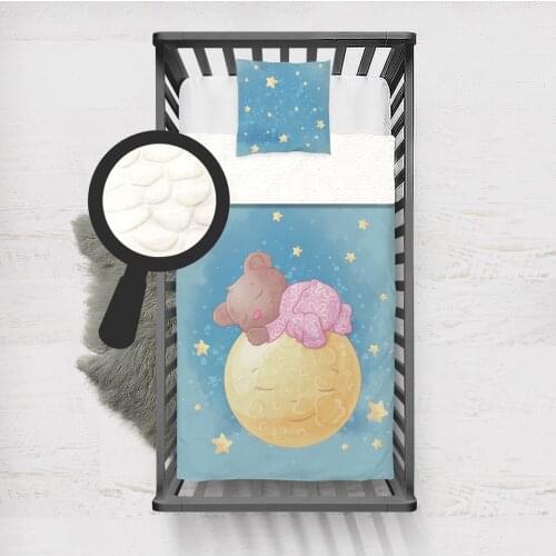 Kids Minky Blanket Super Soft and Warm Blankets Children for Couch and Bed Blue Moon Bear Sleeping Model 203