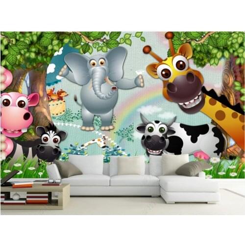 Custom photo wallpaper for walls 3 d murals Cartoon childrens room zoo animals kids room background wall painting decoration