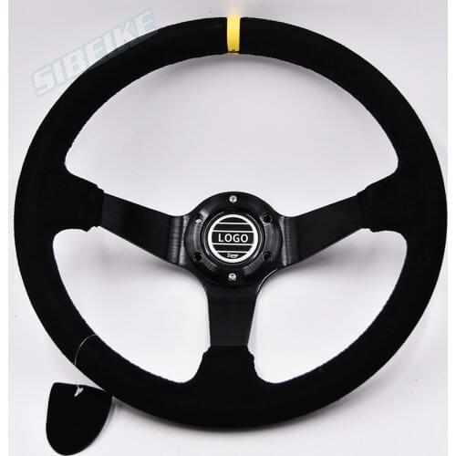 Race Sport Suede Leather Steering Wheel Fashion Look 14'' Car Refit Deep Corn Steering Wheel