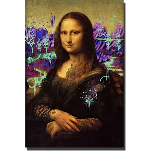 Graffiti Art of Mona Lisa Famous Paintings on the Wall Art Posters and Prints Classical Da Vinci Art Pictures Home Decor Cuadros
