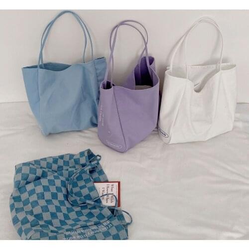 Hylhexyr Fashion Large Canvas Shopping Bag Simple Letter Shoulder Bags Woman Handbag Soft Denim Plaid Tote Ladies Satchel Purse