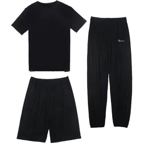 Modal Pajamas Set Man Short Sleeve Shirt Pants 3Piece/Set Cool Summer Casual Black Men Elastic Big 4XL Size Sleepwear Homewear