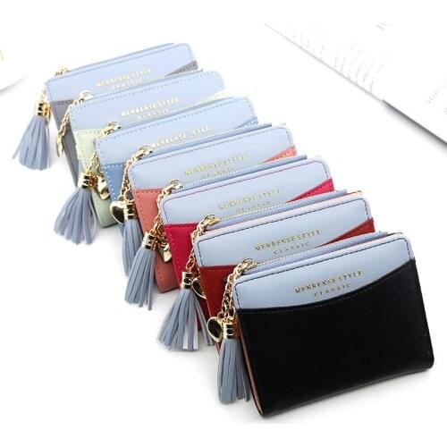 Coin Purse Leather Women Short Zipper Tassel Student Cute Mini Coin Bag Small Wallet Keychain Bag Wallets Porte Monnaie Femme