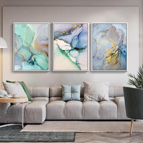 Colorful Abstract Posters Blue Pink Gold Petals Canvas Painting and Prints Mural Pictures Living Room Home Decoration Wall Art