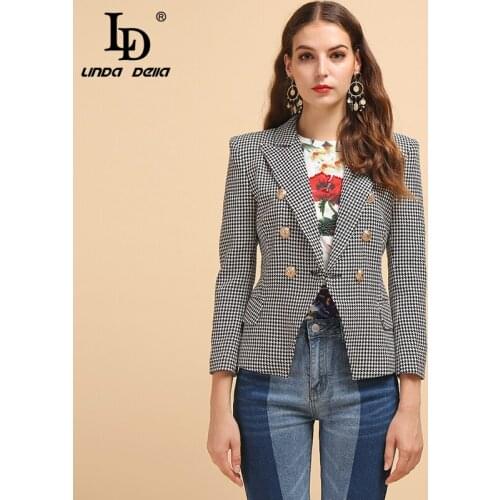 LD LINDA DELLA Fashion Runway Summer Blazer Womens Long Sleeve Plaid Printed Button Elegant Casual Office Lady Blazer